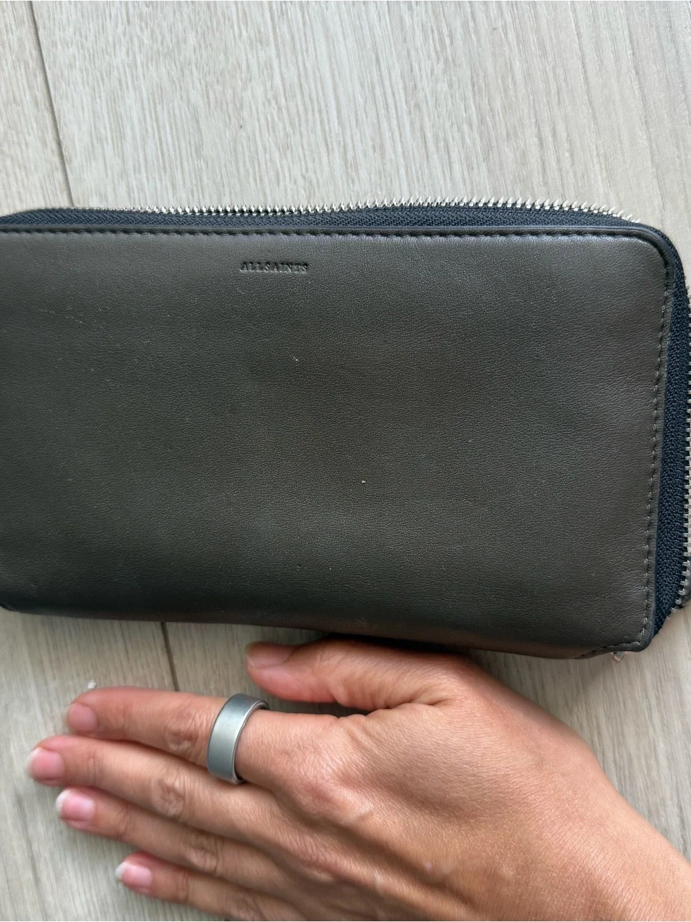 All Saints Leather Wallet in Olive Green